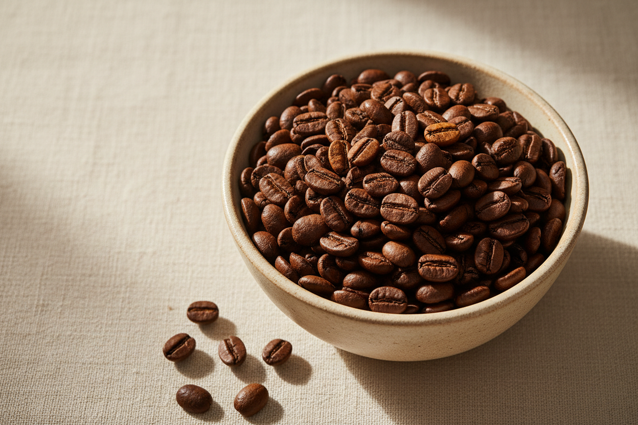 put coffee bean medim roast in a bowl